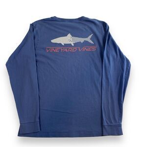 Vineyard Vines Long Sleeve T Shirt Mens XS Blue Shark Fish Ocean Casual